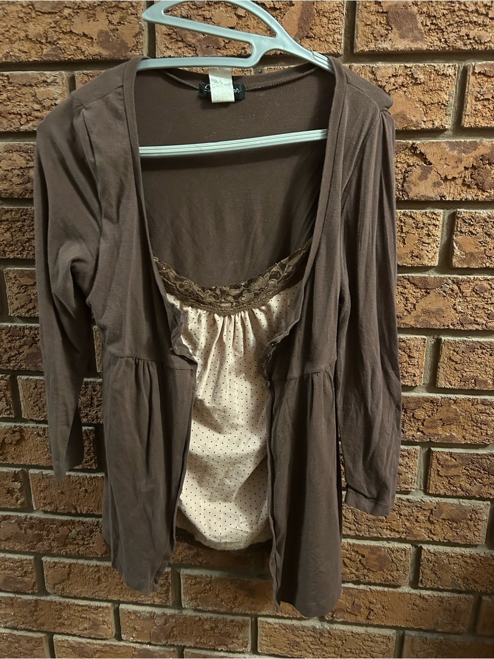 Streetwear Society Brown Tunic with Cream Polka-Dot Panel